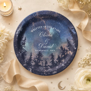 Starry Night Forest Wedding Paper Plates