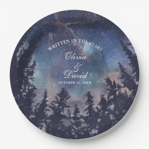 Starry Night Forest Wedding Paper Plates