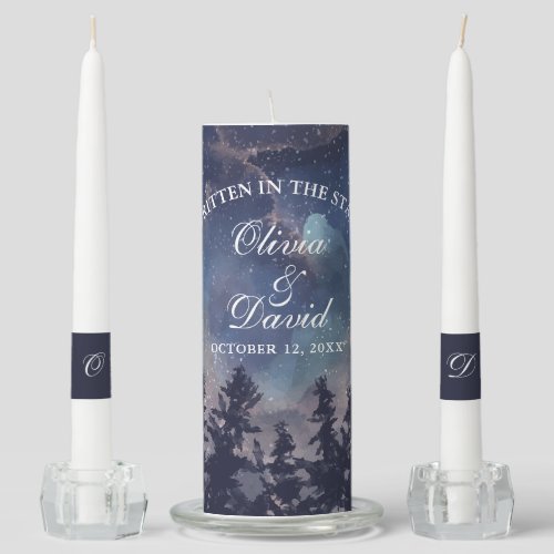 Starry Night Forest Wedding Unity Candle Set