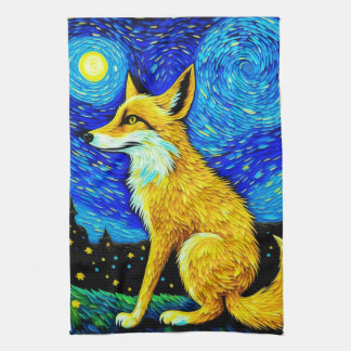 Starry Night Fox Kitchen Towel