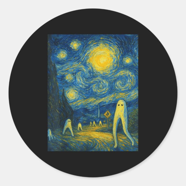 Starry Night Fresno Nightcrawler Van Gogh Hallowee Classic Round Sticker (Front)