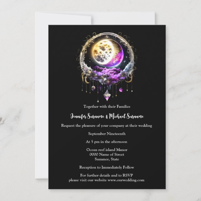 Starry night full moon stars 3D celestial chic Invitation (Front)