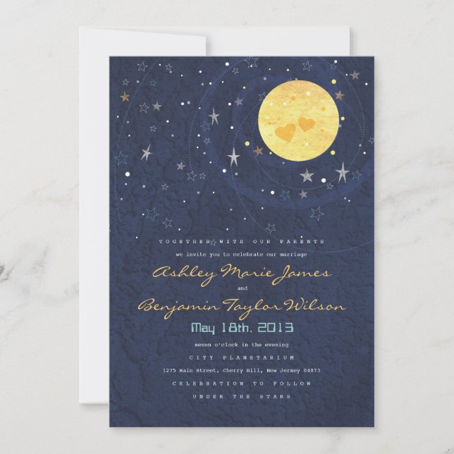 Starry Night Full Moon Wedding Invitation (Front)
