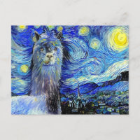 Starry Night Funny Alpaca Landscape Parody