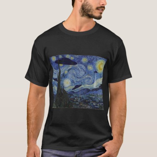 Starry Night Funny Van Gogh Painting UFO Alien Abd T_Shirt