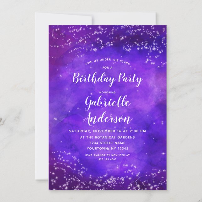 Starry Night Galaxy Birthday Party Invitation (Front)