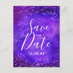 Starry Night Galaxy Watercolor Save the Date Announcement Postcard