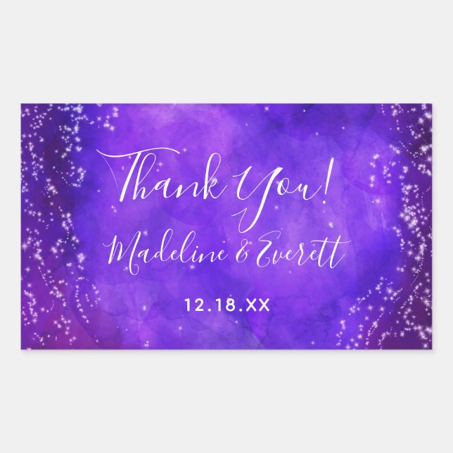 Starry Night Galaxy Watercolor Wedding Thank You Rectangular Sticker (Front)