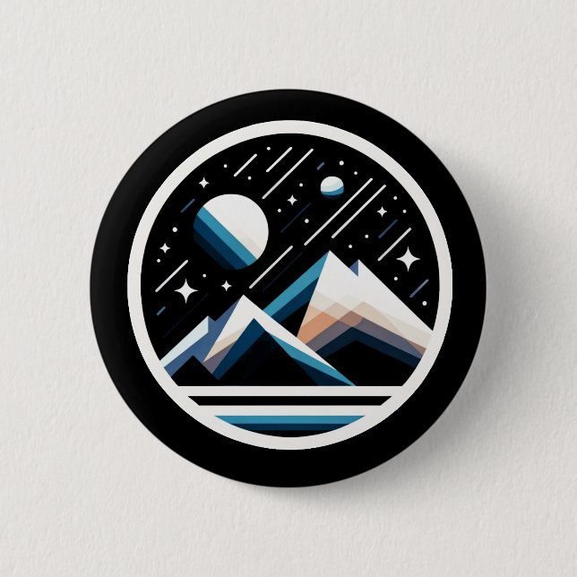 Starry Night Geometric Mountains Contemporary Art Button (Front)
