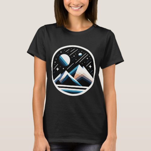 Starry Night Geometric Mountains Contemporary Art T_Shirt