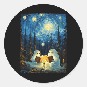 Starry Night Ghost Book Reading Camping Halloween Classic Round Sticker