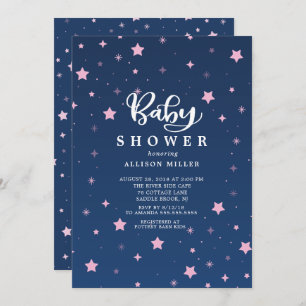 Starry Night Girls Baby Shower Invitation