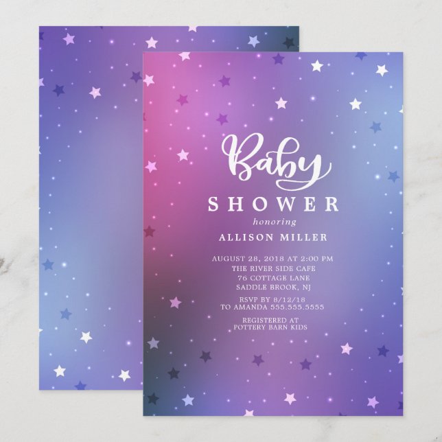 Starry Night Girls Baby Shower Invitation (Front/Back)