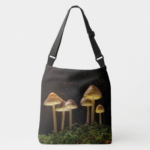 Starry Night Glowing Mushrooms Crossbody Bag