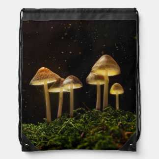Starry Night Glowing Mushrooms Drawstring Bag