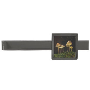 Starry Night Glowing Mushrooms  Gunmetal Finish Tie Bar