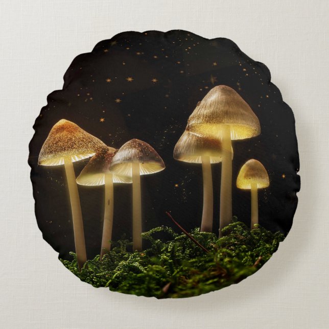 Starry Night Glowing Mushrooms  Round Pillow (Front)