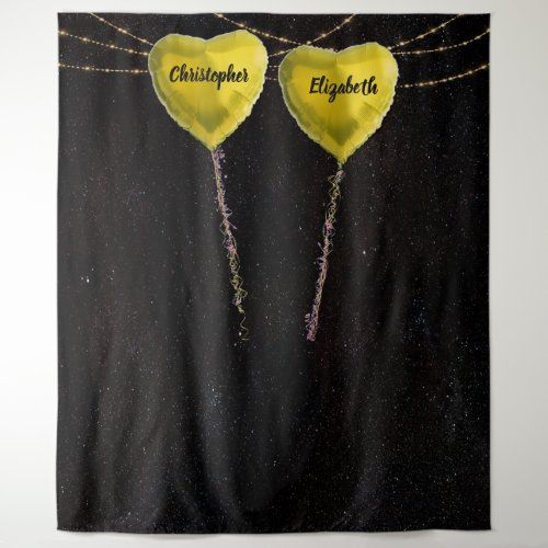 Starry Night Gold Heart Balloon Wedding Photo Prop Tapestry