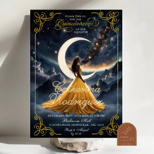 Starry Night Gold Quinceañera Invitation