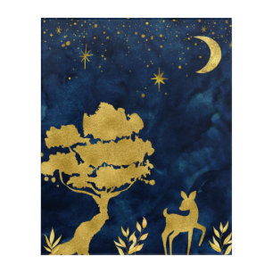 Starry night - gold silhouette acrylic print