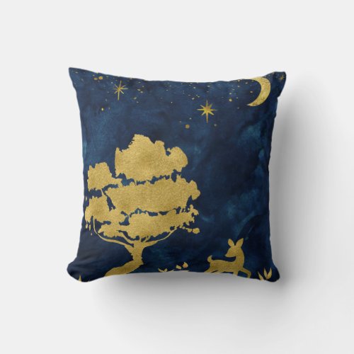 Starry night _ gold silhouette throw pillow