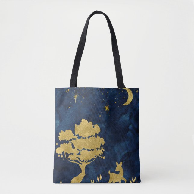 Starry night - gold silhouette tote bag (Front)