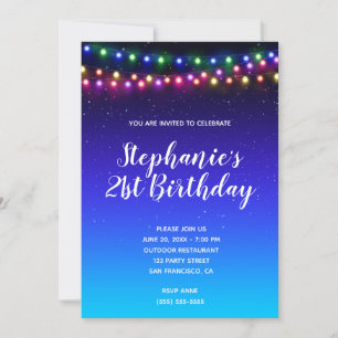 Starry Night Gradient Street Lights 21st Birthday Invitation