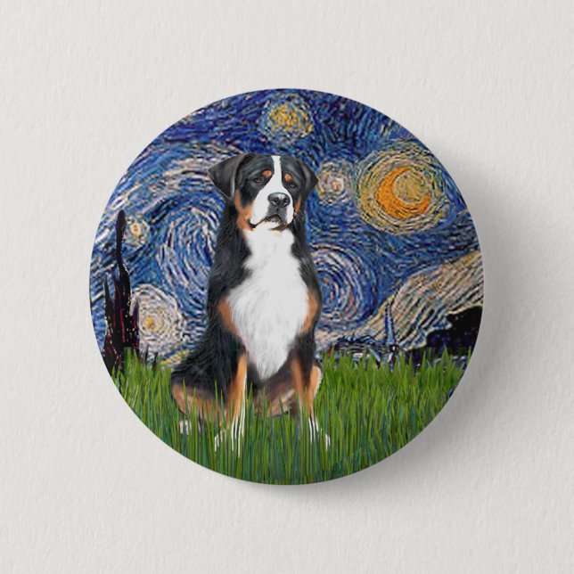 Starry Night-Greater Swiss Mountain Dog Pinback Button (Front)