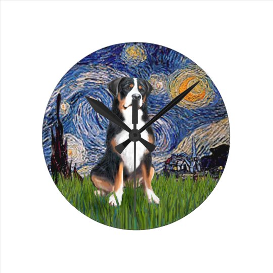 Starry Night Greater Swiss Mountain Dog Round Clock Zazzle Greater Swiss Mountain Dog Round Clock
