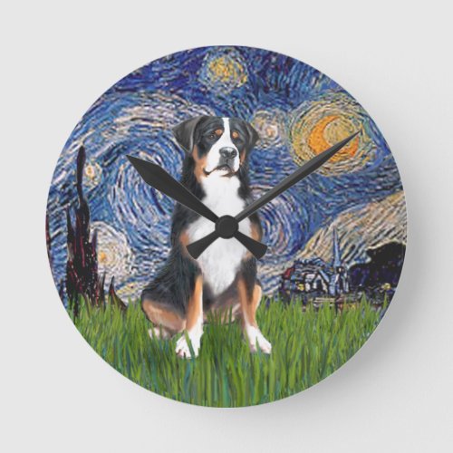 Starry Night _ Greater Swiss Mountain dog Round Clock