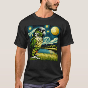 Starry Night Green Cheek Conure Parrot Van Gogh T-Shirt