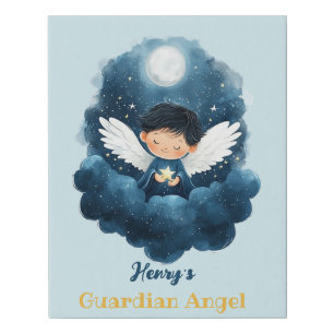 Starry Night Guardian Angel Art Faux Canvas Print