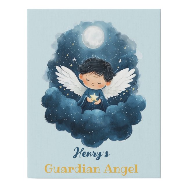 Starry Night Guardian Angel Art Faux Canvas Print (Front)