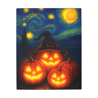 Starry Night Halloween Pumpkins Poster
