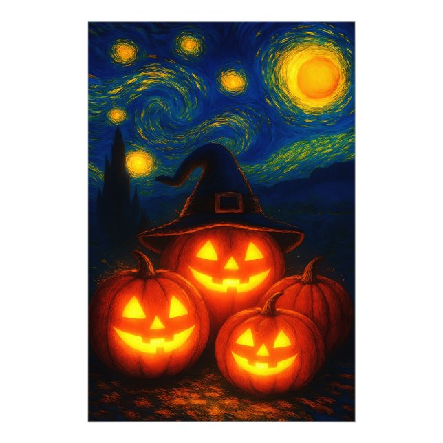 Starry Night Halloween Pumpkins Poster (Front)