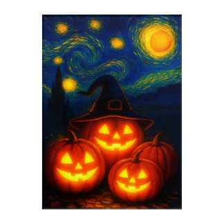 Starry Night Halloween Pumpkins Poster Acrylic Print