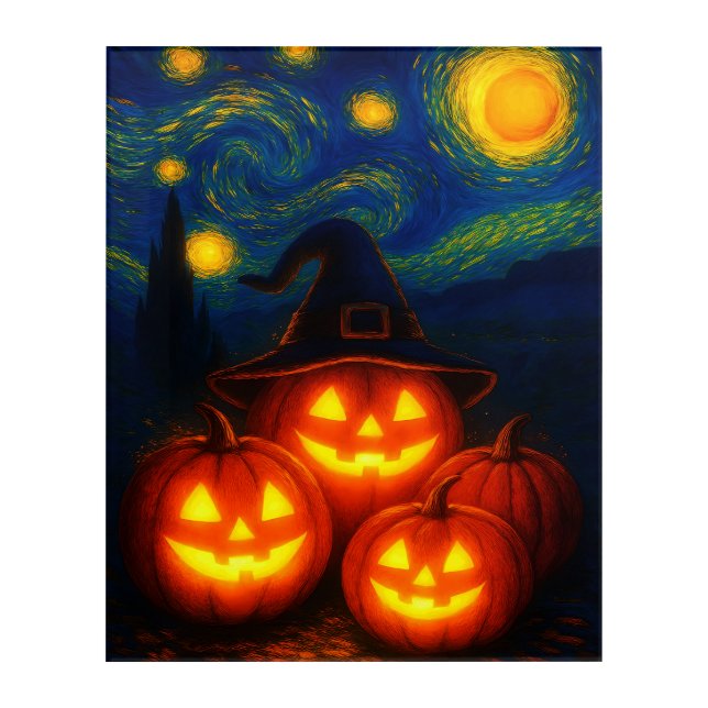 Starry Night Halloween Pumpkins Poster Acrylic Print (Front)