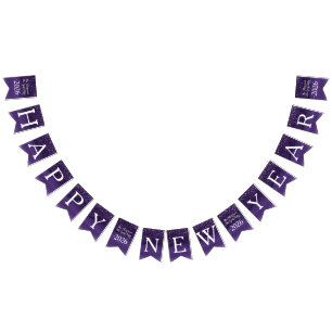 Starry night Happy New Year dark purple 2026 Bunting Flags