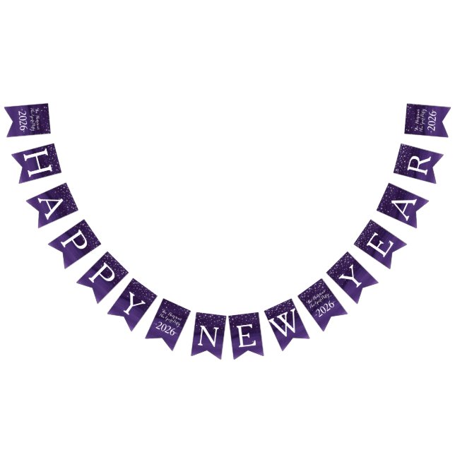 Starry night Happy New Year dark purple 2026 Bunting Flags (All)