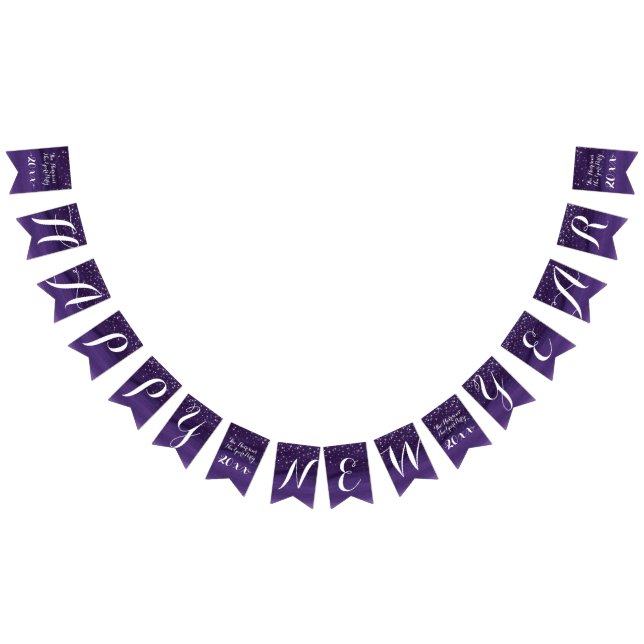 Starry night Happy New Year dark purple blue Bunting Flags (All)