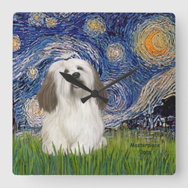 Starry Night - Havanese (#1) Square Wall Clock (Front)