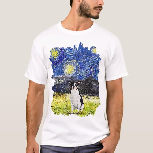 Starry Night Impressionist Dog Art Rat Terrier T_Shirt