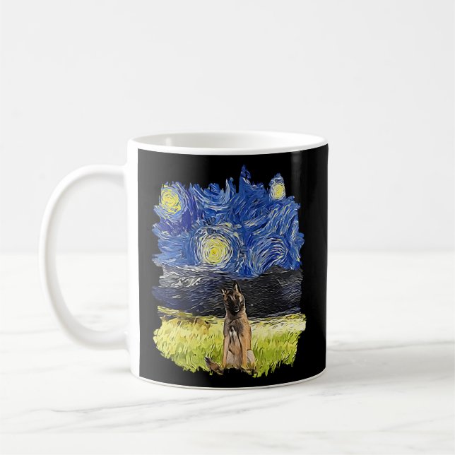 Starry Night Impressionist - Dog Belgian Tervuren Coffee Mug (Left)