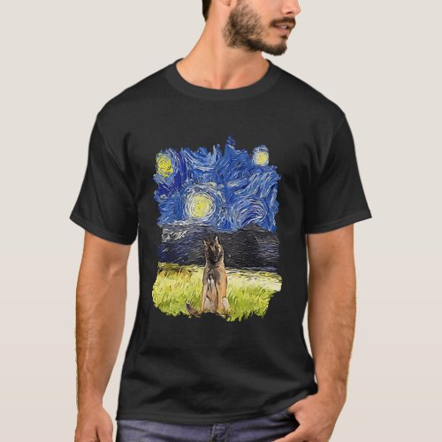 Starry Night Impressionist _ Dog Belgian Tervuren T_Shirt
