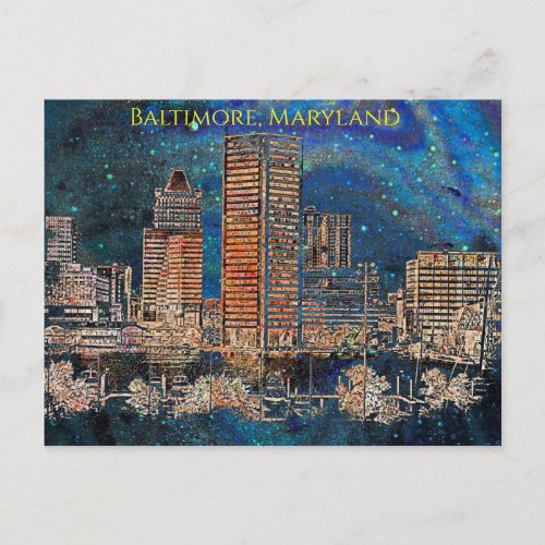 Starry Night in Baltimore Maryland  Postcard