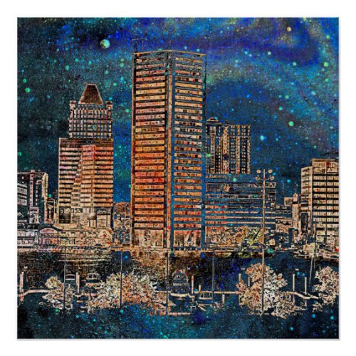 Starry Night in Baltimore Maryland  Poster