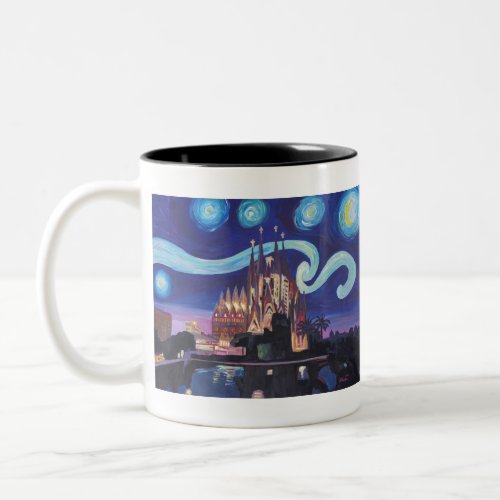 Starry Night in Barcelona _ Van Gogh Inspirations Two_Tone Coffee Mug