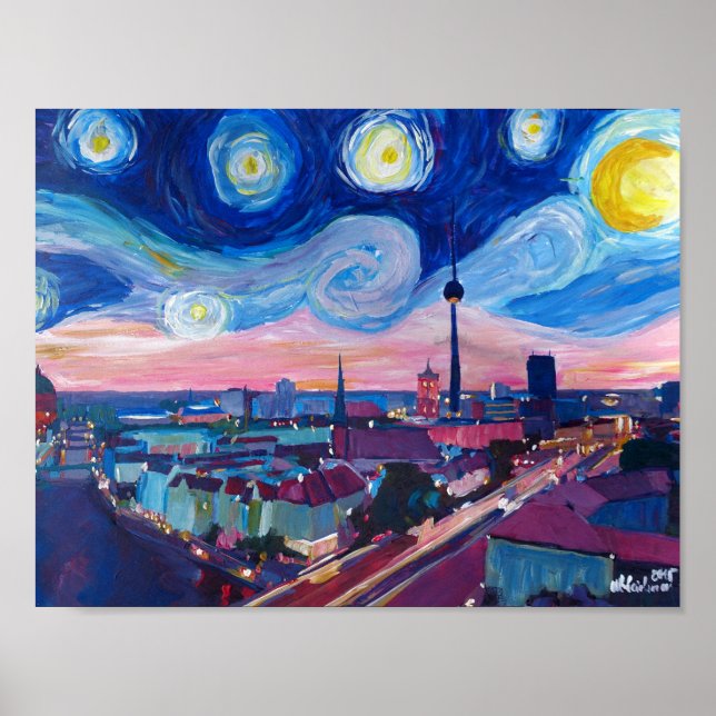 Starry Night in Berlin with skyline Poster (Front)