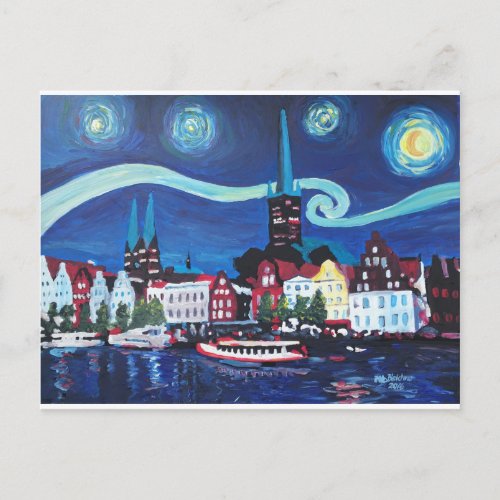 Starry Night in Luebeck Germany Postcard