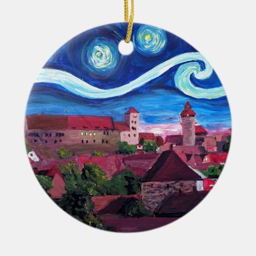 Starry Night in Nuremberg Germany with Castle Ceramic Ornament